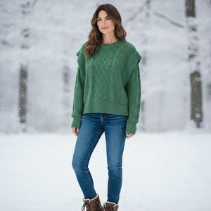 Aritzia Green Cable Knit Sweater